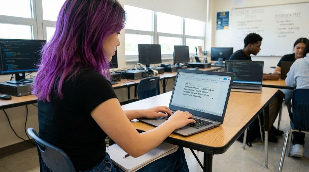 High school student revising resume notes, showing the drafting and revision process
