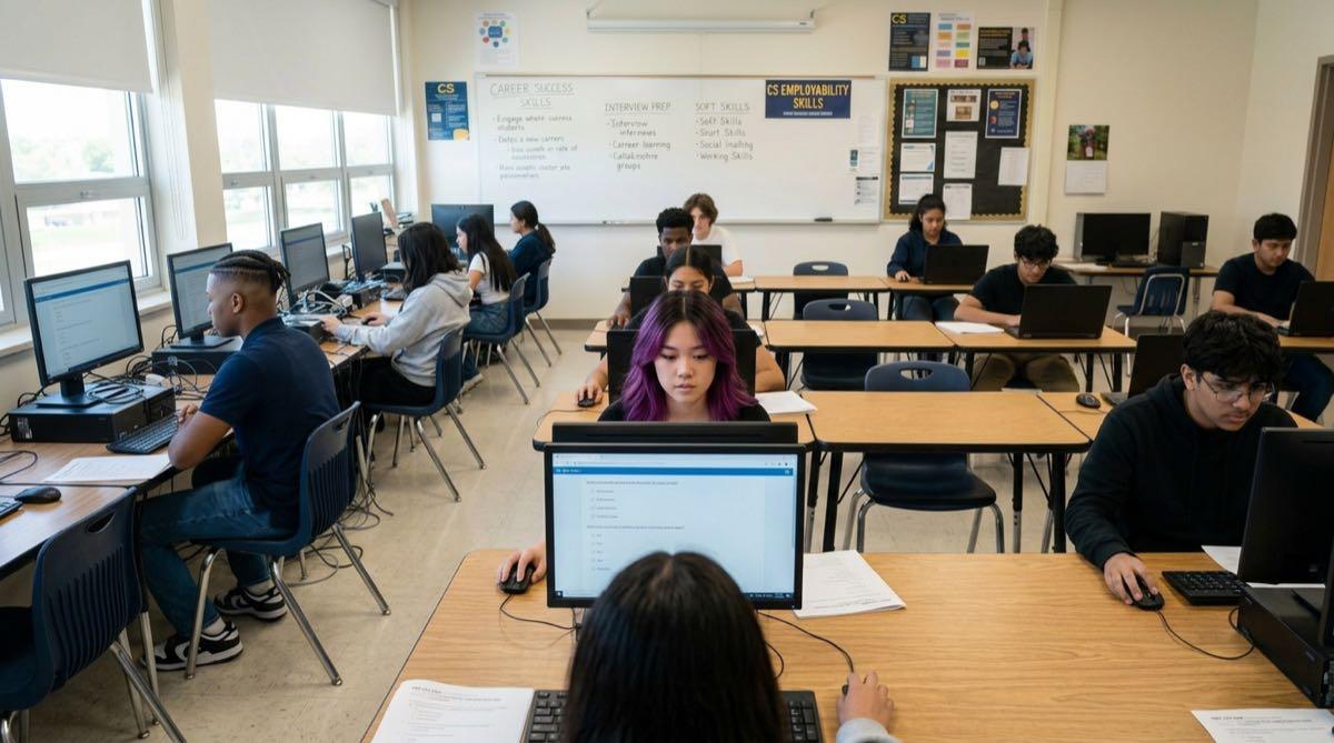 High school student completing a written unit test at their desk.